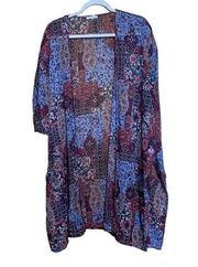 Maurices Kimono Womens Large XL Multicolor Paisley Open Duster Cardigan Topper