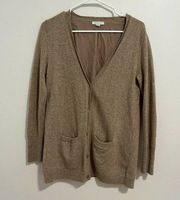 Garnet Hill Tan Cashmere Button Front Cardigan with Silk Back Small