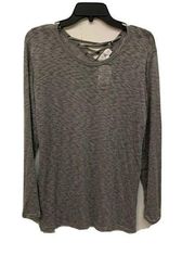 Thyme & Honey Womens Gray Burnout Long Sleeve Blouse