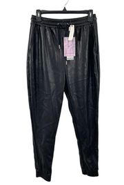 NWT Avec Les Filles Anthropologie Black Vegan Faux Leather Jogger Pants Size XS