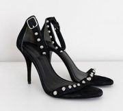 Alexander Wang Studded Antonia Ankle Strap Heel Black Suede Sandal Size 37.5