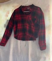Women's Hippie Rose XS Red Plaid Cropped Flannel Shirt