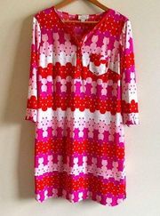 Donna Morgan 3/4 Sleeve Pink Geo Circle‎ Button Up Shift Dress Womens Siz…