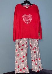 BearPaw 2-Piece Teddy Bear in Heart Pajama Set with Fleece Pants Size 1X