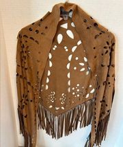 Cowgirl Fringed shawl, faux suede, laser cut pattern, one-size
