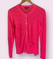 Tommy Hilfiger Button Up Crew Neck Cardigan in Pink - size small