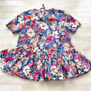 ZARA Oversized Cotton Floral Print Peplum Top | Size‎ XS