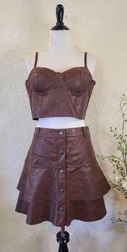 Haute Monde Brown 2pc Crop Top/Skirt Set Size Large