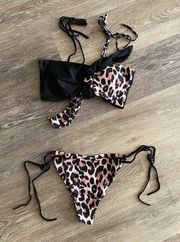 Leopard print wrap tie up push up sexy bikini 🐾💛