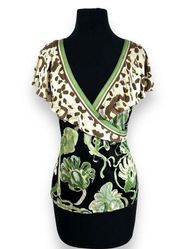 Emilio Pucci Silk Tropical Jungle Cheetah Sleeveless Blouse Womens 8