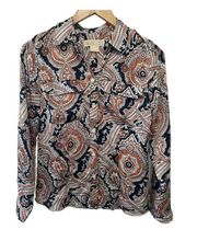 Michael Kors Women's Paisley-Esque Chic Long Sleeve Button Down Blouse Petite S