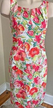 ADRIANNA PAPELL floral bright v-neck sheath dress formal chic