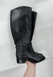Tommy Hilfiger Black Women 6 Vegan Faux Leather Knee High Riding Boot Western