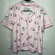 Hello Kitty | Checkered Hello Kitty Print Button Down Pajama Top 2024