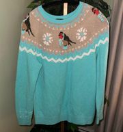 TABLOTS Winter Sweater with Birds/Scarves   Lamb wool blend size Large Petite