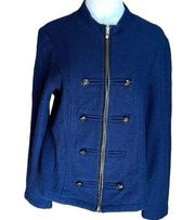 J McLaughlin Vintage Wool Navy Blue Military Button Style Jacket Size Large