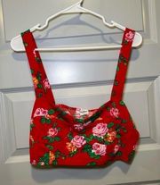 Luv Betsey by Betsey Johnson Red Floral Buster Top size L