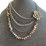 Layered Multi Chain Draped Flower Necklace