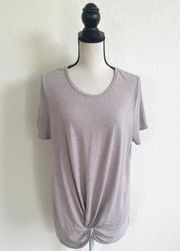 Women’s Purple Striped Short Sleeve Knot Twist Front Tee in a Size XL