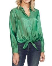 HP! Vince Camuto Green Iridescent Button Down Long Sleeve Tie Front Shirt (M)