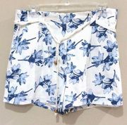 J.O.A. Floral Belted Linen Shorts Sz Lg New Flat Front High Rise Pockets