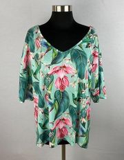 Misslook Lush Looking Colorful Hummingbird Floral Women's XL Top Blouse