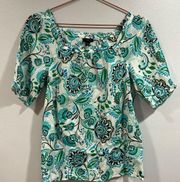 Nwot Talbots GRACEFUL FLORAL RUFFLE SQUARE NECK TOP SIZE SP