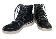 Kenneth Cole Reaction Sneakers HUMALONGS Patent Leather High Top Side Zip, EUC 7