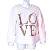 Miss Chievous Fluffy White Copper Sequined LOVE Winter Sweater