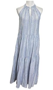 Apiece Apart Nissi Tiers Maxi Dress Cotton Seaside Stripe Blue White Womens Sz 2