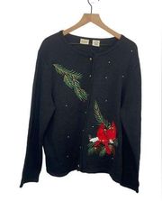 Classic Elements Woman Holiday Sweater Black Cardigan size 20-22W