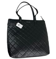 Tahari Large Quilted Tote Bag Calista Vegan Leather Black New