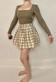 LA Y2K 90s Brown Women’s Plaid Pleated Mini Skirt - S