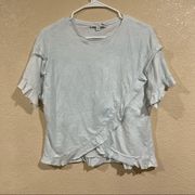 Derek Lam Collective light blue gray cross front ruffle short sleeve tee shirt