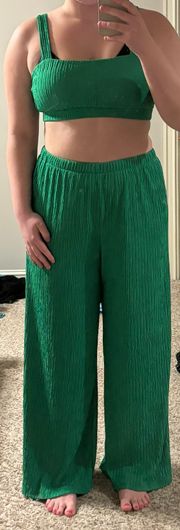 Green satin pant set 