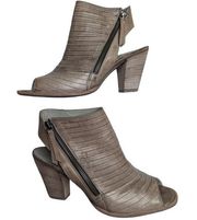 Paul Green Cayanne Gray Leather Peep Toe Open Back Block Heel Sandal UK 6.5 US 9