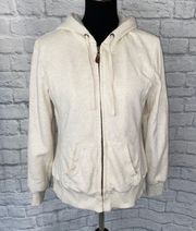 women M cream fur lined zip up hooded jacket