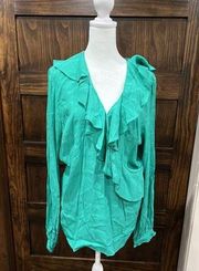 Vertigo Womens Green Frill Detail Short Wrap Ruffles Long Sleeve Blouse Size L