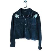 Bershka Denim black embroidered crop jacket size S women’s