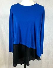 Karen Kane royal blue and black twofer knit and chiffon top size 1X