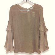 4/$15 FAVLUX TIERED BELL SLEEVE SHEER MAUVE BOHO TOP BLOUSE