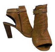 Coach Lafayette Camel Color Leather Peep Toe Bootie Heel Sandals Size 10B