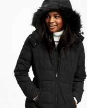 Black Faux Fur Hood Puffer Jacket