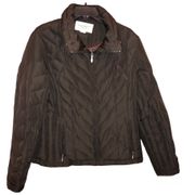 Quilted Down Puffer Jacket Funnel Neck Brown Large