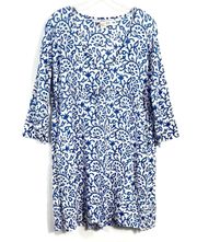 Blue & White Nautical Floral Lightweight V-Neck Swim Coverup L