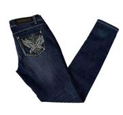 Premiere Embellished Pockets Wings Dark Wash Distressed Jeans 5/6