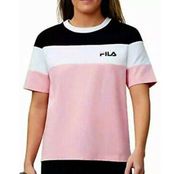 Fila Tee Shirt Short Sleeve Crew Neck Black White Pink Colorblock Cotton Top L