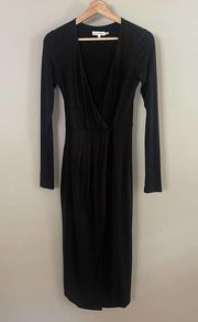 GOOD AMERICAN Good Touch Black Wrap Midi Dress