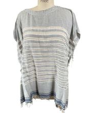 Lemlem Striped Fringe Cover-up in Gray, White & Blue One Size