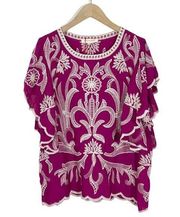 NWT Solitaire Pink Boho Embroidered Flutter Sleeve Top Size Small